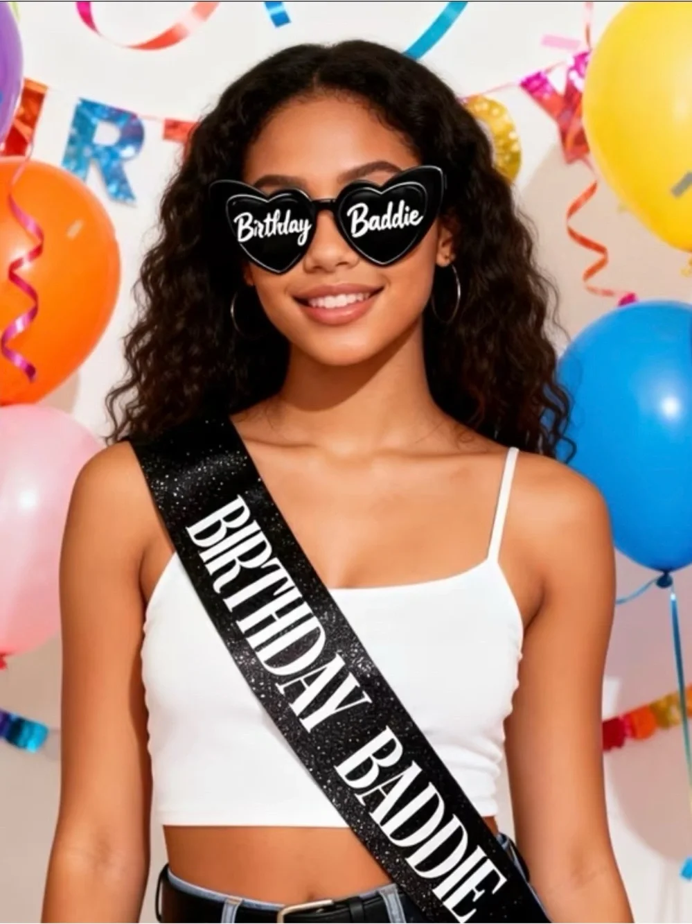 Birthday Baddie Black Heart Sunglasses and Sash Set 🫶🏾🥳